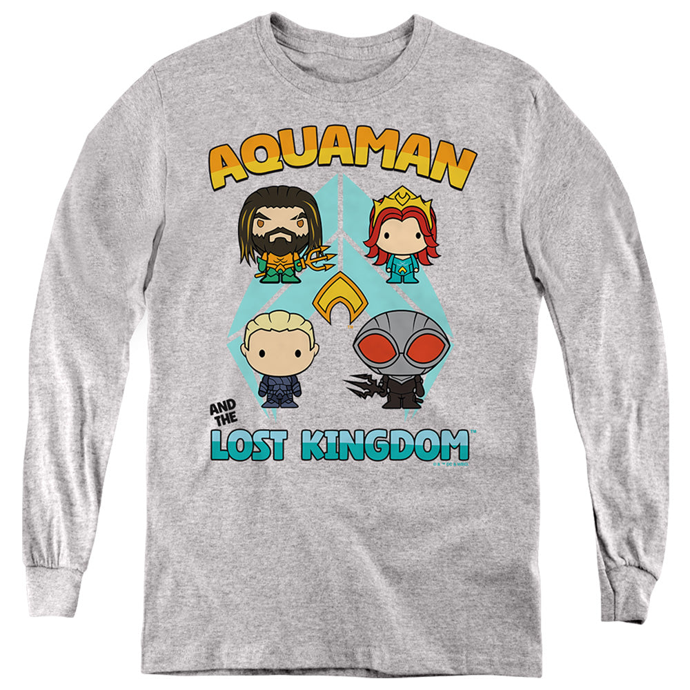 AN OFFCIALLY LICENSED AQUAMAN AND THE LOST KINGDOM CHARACTER LINEUP YOUTH LONG SLEEVE T-SHIRT ATHLETIC HEATHER