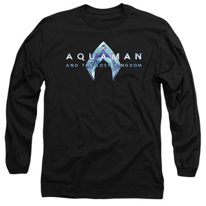 AN OFFCIALLY LICENSED AQUAMAN AND THE LOST KINGDOM LOGO MEN'S LONG SLEEVE T-SHIRT BLACK