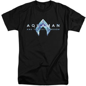 AN OFFCIALLY LICENSED AQUAMAN AND THE LOST KINGDOM LOGO MEN'S TALL FIT T-SHIRT BLACK