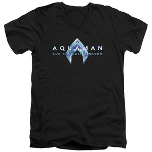AN OFFCIALLY LICENSED AQUAMAN AND THE LOST KINGDOM LOGO MEN'S V-NECK T-SHIRT BLACK