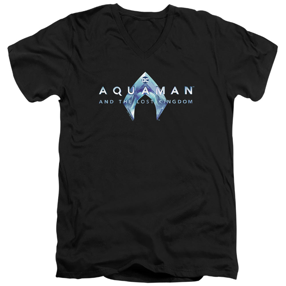 AN OFFCIALLY LICENSED AQUAMAN AND THE LOST KINGDOM LOGO MEN'S V-NECK T-SHIRT BLACK