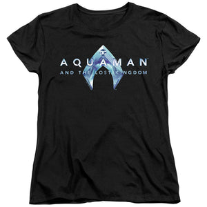 AN OFFCIALLY LICENSED AQUAMAN AND THE LOST KINGDOM LOGO WOMEN'S REGULAR FIT T-SHIRT BLACK