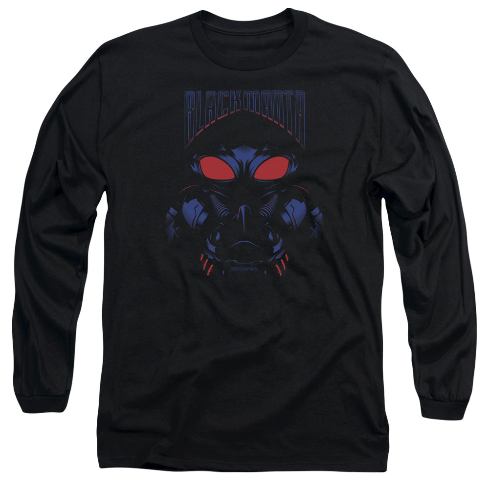 AN OFFCIALLY LICENSED AQUAMAN MOVIE BLACK MANTA MEN'S LONG SLEEVE T-SHIRT BLACK