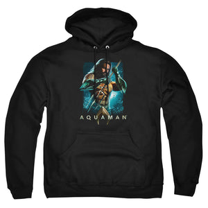 AN OFFCIALLY LICENSED AQUAMAN MOVIE TRIDENT ADULT UNISEX PULLOVER HOODIE BLACK