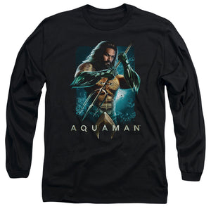 AN OFFCIALLY LICENSED AQUAMAN MOVIE TRIDENT MEN'S LONG SLEEVE T-SHIRT BLACK