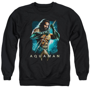 AN OFFCIALLY LICENSED AQUAMAN MOVIE TRIDENT ADULT UNISEX CREWNECK SWEATSHIRT BLACK