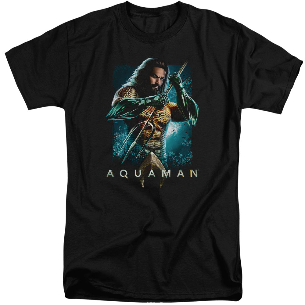 AN OFFCIALLY LICENSED AQUAMAN MOVIE TRIDENT MEN'S TALL FIT T-SHIRT BLACK