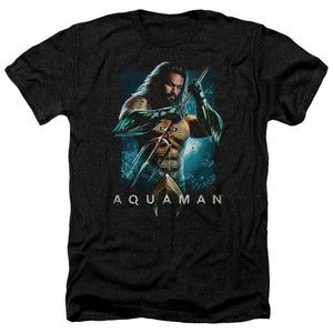 AN OFFCIALLY LICENSED AQUAMAN MOVIE TRIDENT MEN'S HEATHER T-SHIRT CHARCOAL