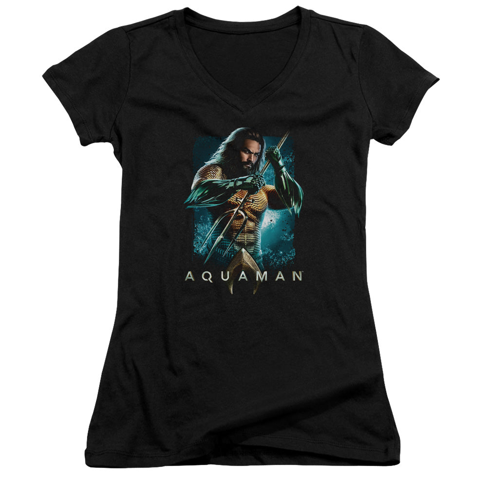 Aquaman Movie Trident Licensed Women's T-Shirt Juniors V-Neck SM
