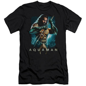 AN OFFCIALLY LICENSED AQUAMAN MOVIE TRIDENT MEN'S PREMIUM SLIM FIT T-SHIRT BLACK