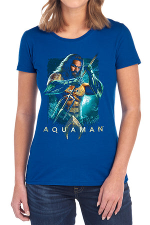 AN OFFCIALLY LICENSED AQUAMAN MOVIE TRIDENT WOMEN'S REGULAR FIT T-SHIRT BLACK