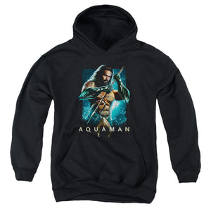 AN OFFCIALLY LICENSED AQUAMAN MOVIE TRIDENT YOUTH HOODIE BLACK