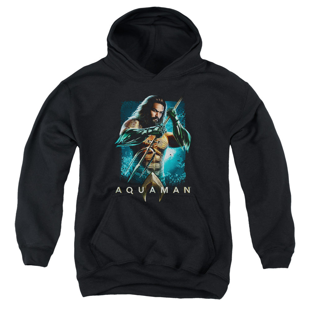 AN OFFCIALLY LICENSED AQUAMAN MOVIE TRIDENT YOUTH HOODIE BLACK