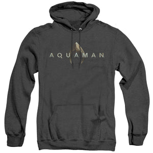 AN OFFCIALLY LICENSED AQUAMAN MOVIE LOGO ADULT UNISEX HEATHER PULLOVER HOODIE BLACK