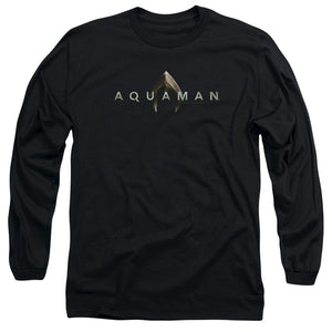 AN OFFCIALLY LICENSED AQUAMAN MOVIE LOGO MEN'S LONG SLEEVE T-SHIRT BLACK