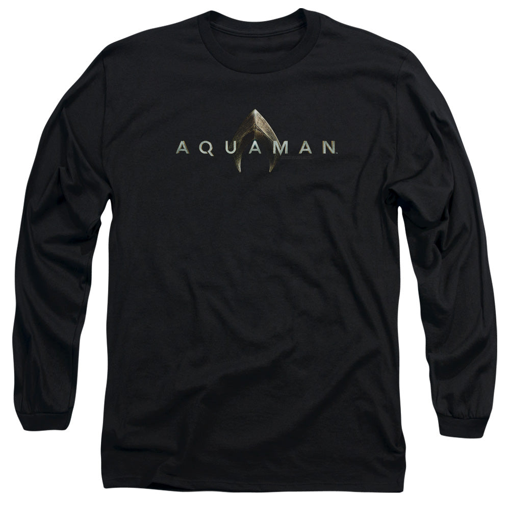 AN OFFCIALLY LICENSED AQUAMAN MOVIE LOGO MEN'S LONG SLEEVE T-SHIRT BLACK