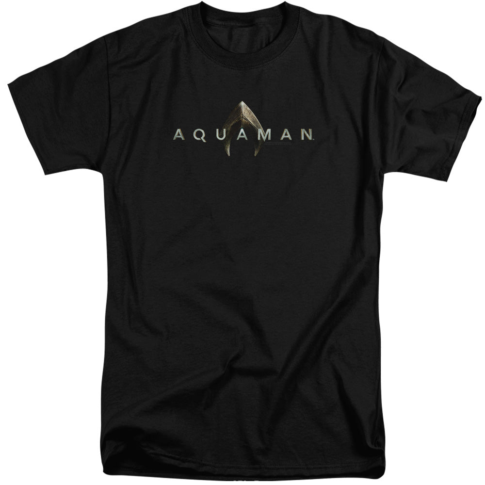 AN OFFCIALLY LICENSED AQUAMAN MOVIE LOGO MEN'S TALL FIT T-SHIRT BLACK