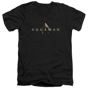 AN OFFCIALLY LICENSED AQUAMAN MOVIE LOGO MEN'S V-NECK T-SHIRT BLACK
