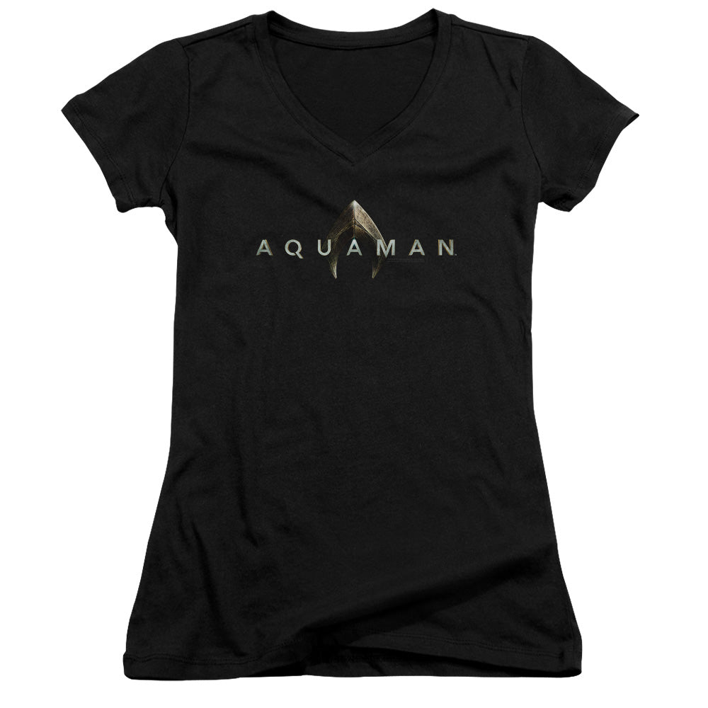 Aquaman Movie Logo Licensed Women's T-Shirt Juniors V-Neck SM