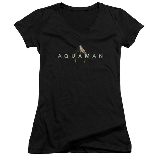 Aquaman Movie Logo Licensed Women's T-Shirt Juniors V-Neck SM