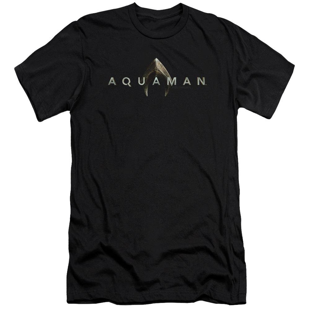 AN OFFCIALLY LICENSED AQUAMAN MOVIE LOGO MEN'S PREMIUM SLIM FIT T-SHIRT BLACK