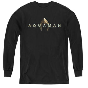 AN OFFCIALLY LICENSED AQUAMAN MOVIE LOGO YOUTH LONG SLEEVE T-SHIRT BLACK