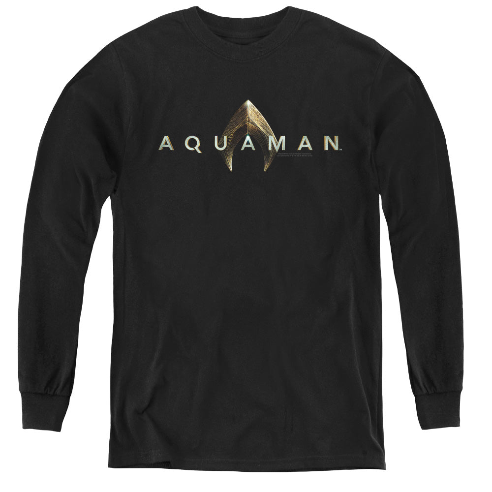 AN OFFCIALLY LICENSED AQUAMAN MOVIE LOGO YOUTH LONG SLEEVE T-SHIRT BLACK