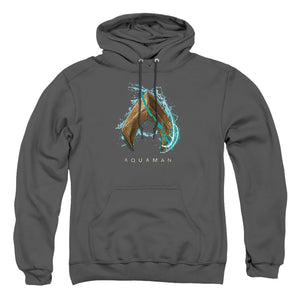 AN OFFCIALLY LICENSED AQUAMAN MOVIE WATER SHIELD ADULT UNISEX PULLOVER HOODIE CHARCOAL