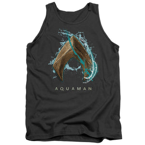 AN OFFCIALLY LICENSED AQUAMAN MOVIE WATER SHIELD ADULT UNISEX TANK TOP CHARCOAL