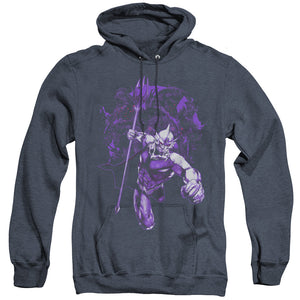 AN OFFCIALLY LICENSED AQUAMAN MOVIE EVIL DOERS ADULT UNISEX HEATHER PULLOVER HOODIE NAVY