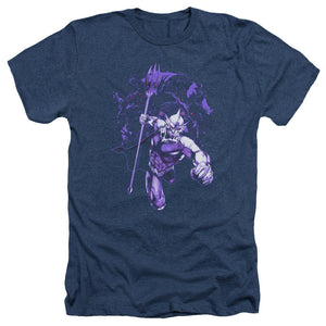 AN OFFCIALLY LICENSED AQUAMAN MOVIE EVIL DOERS MEN'S HEATHER T-SHIRT NAVY