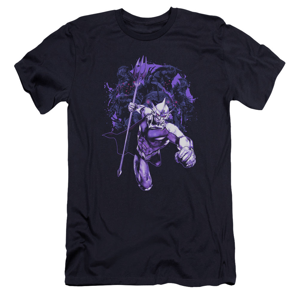 AN OFFCIALLY LICENSED AQUAMAN MOVIE EVIL DOERS MEN'S PREMIUM SLIM FIT T-SHIRT NAVY