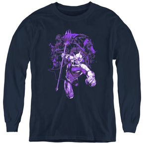 AN OFFCIALLY LICENSED AQUAMAN MOVIE EVIL DOERS YOUTH LONG SLEEVE T-SHIRT NAVY