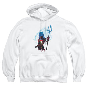 AN OFFCIALLY LICENSED AQUAMAN MOVIE SILHOUETTE ADULT UNISEX PULLOVER HOODIE WHITE
