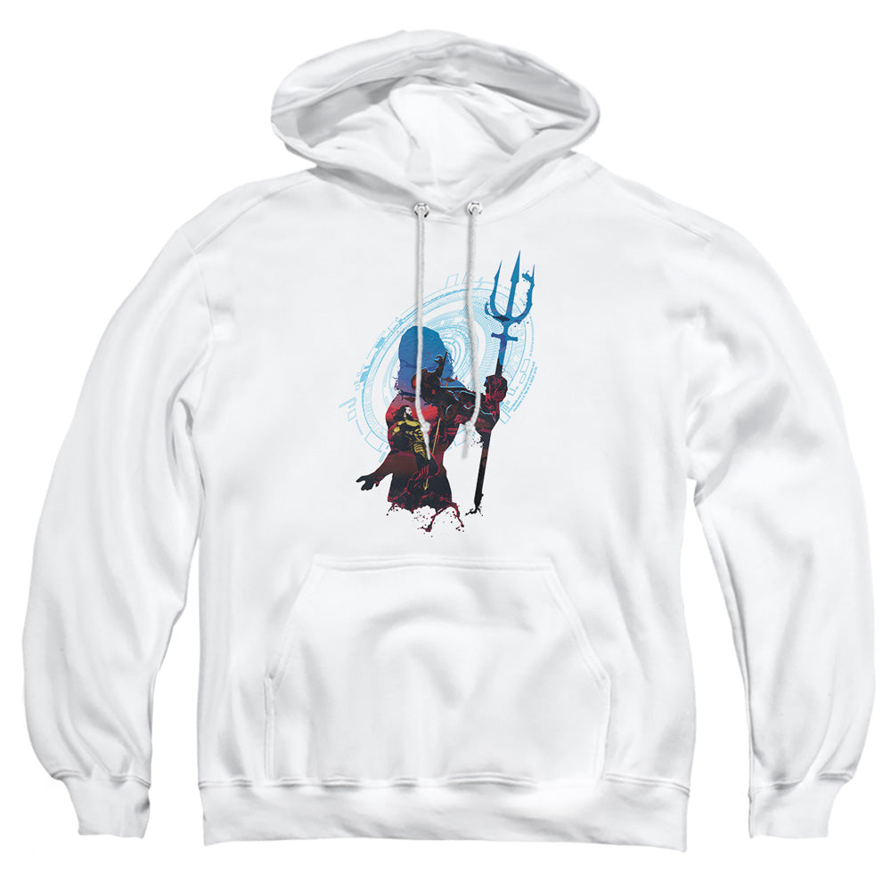 AN OFFCIALLY LICENSED AQUAMAN MOVIE SILHOUETTE ADULT UNISEX PULLOVER HOODIE WHITE
