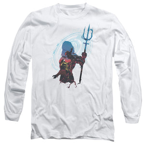 AN OFFCIALLY LICENSED AQUAMAN MOVIE SILHOUETTE MEN'S LONG SLEEVE T-SHIRT WHITE