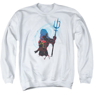 AN OFFCIALLY LICENSED AQUAMAN MOVIE SILHOUETTE ADULT UNISEX CREWNECK SWEATSHIRT WHITE