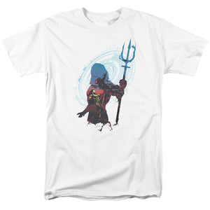 AN OFFCIALLY LICENSED AQUAMAN MOVIE SILHOUETTE MEN'S REGULAR FIT T-SHIRT WHITE
