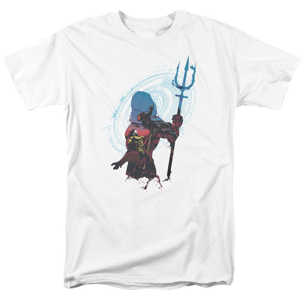 AN OFFCIALLY LICENSED AQUAMAN MOVIE SILHOUETTE MEN'S REGULAR FIT T-SHIRT WHITE