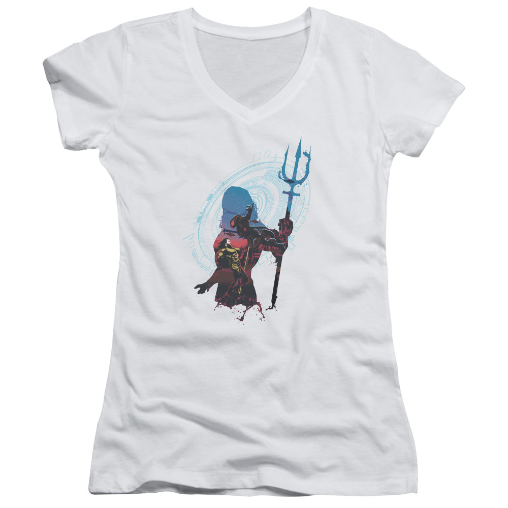 Aquaman Movie Silhouette Licensed Women's T-Shirt Juniors V-Neck SM