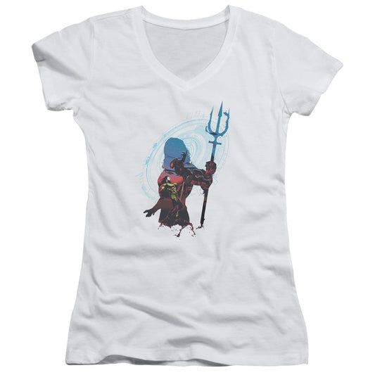 Aquaman Movie Silhouette Licensed Women's T-Shirt Juniors V-Neck SM