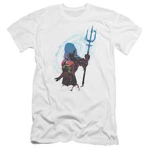 AN OFFCIALLY LICENSED AQUAMAN MOVIE SILHOUETTE MEN'S PREMIUM SLIM FIT T-SHIRT WHITE