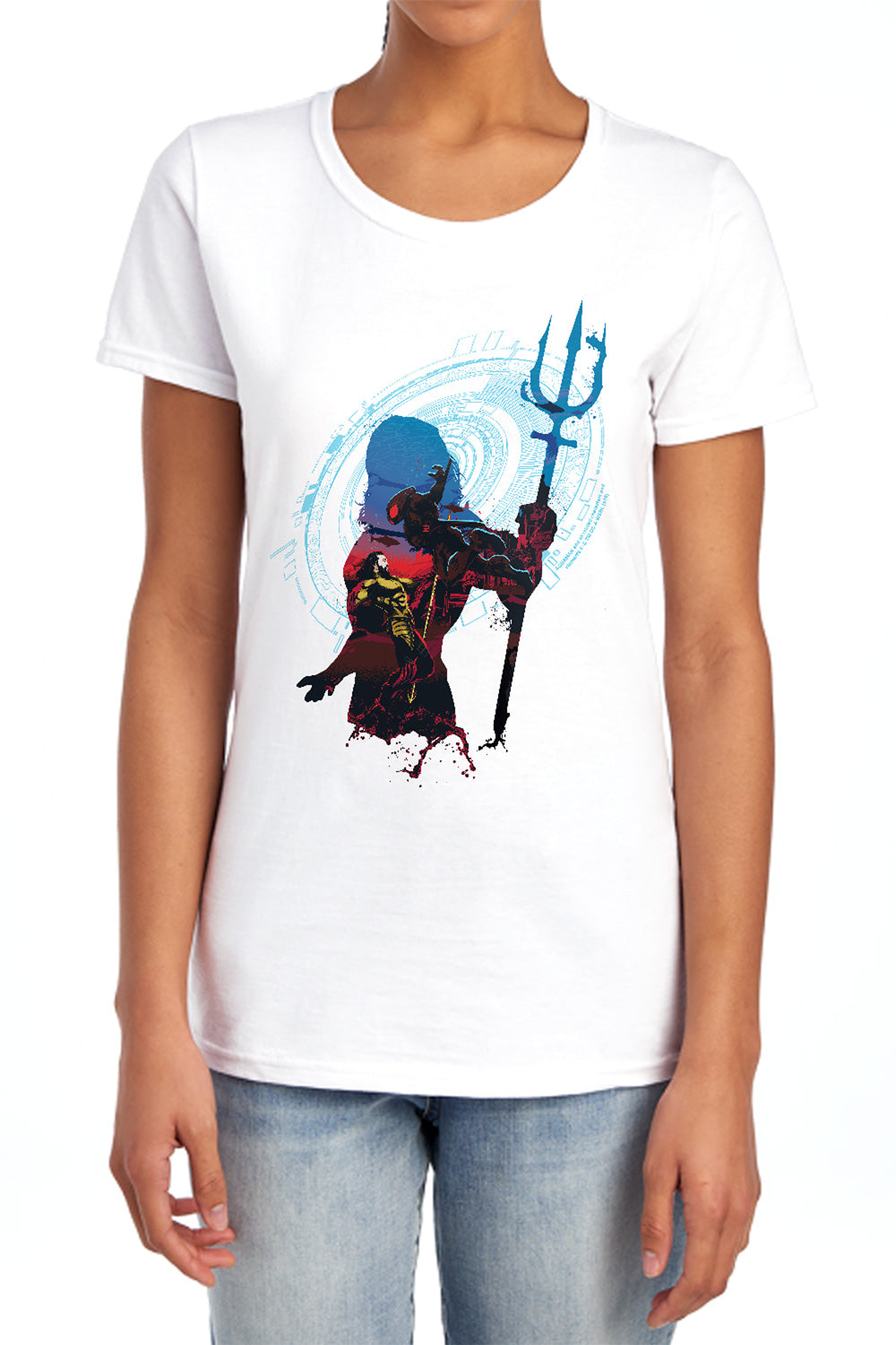 AN OFFCIALLY LICENSED AQUAMAN MOVIE SILHOUETTE WOMEN'S REGULAR FIT T-SHIRT WHITE