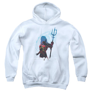 AN OFFCIALLY LICENSED AQUAMAN MOVIE SILHOUETTE YOUTH HOODIE WHITE