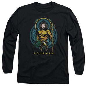 AN OFFCIALLY LICENSED AQUAMAN MOVIE AQUA NOUVEAU MEN'S LONG SLEEVE T-SHIRT BLACK
