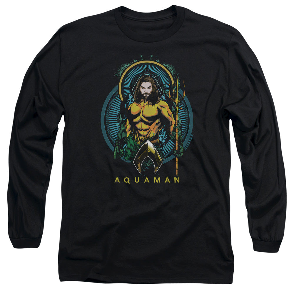 AN OFFCIALLY LICENSED AQUAMAN MOVIE AQUA NOUVEAU MEN'S LONG SLEEVE T-SHIRT BLACK