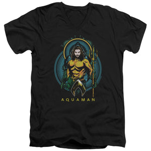 AN OFFCIALLY LICENSED AQUAMAN MOVIE AQUA NOUVEAU MEN'S V-NECK T-SHIRT BLACK