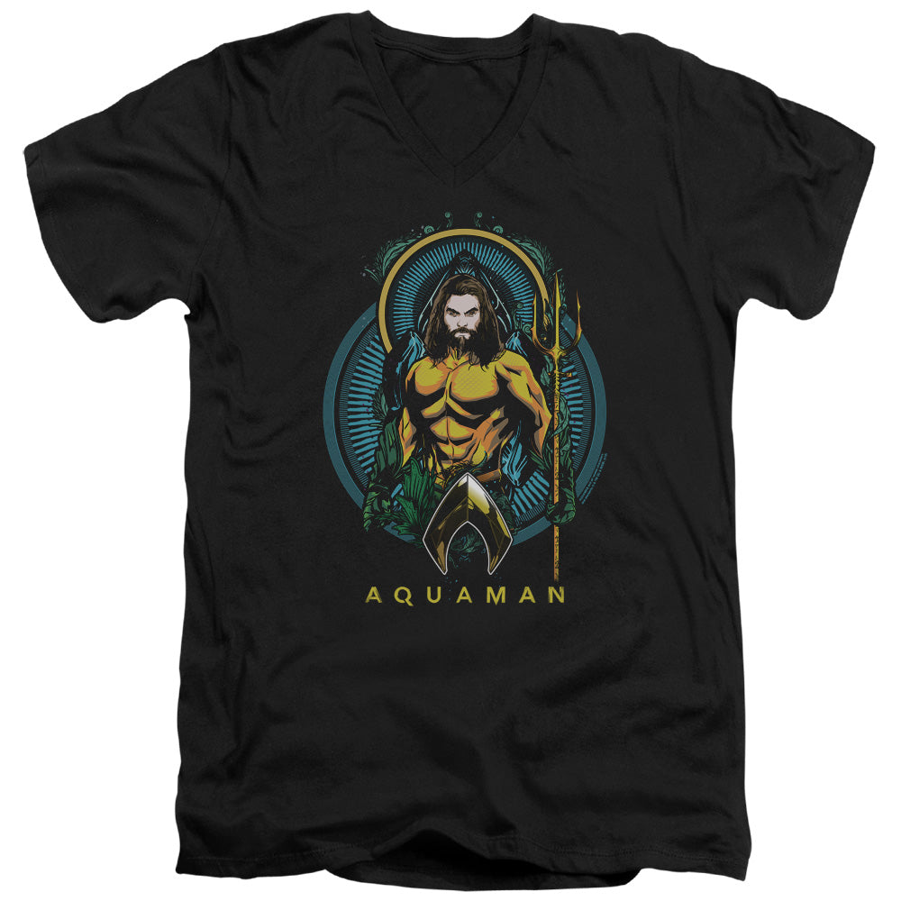 AN OFFCIALLY LICENSED AQUAMAN MOVIE AQUA NOUVEAU MEN'S V-NECK T-SHIRT BLACK