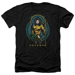 AN OFFCIALLY LICENSED AQUAMAN MOVIE AQUA NOUVEAU MEN'S HEATHER T-SHIRT CHARCOAL