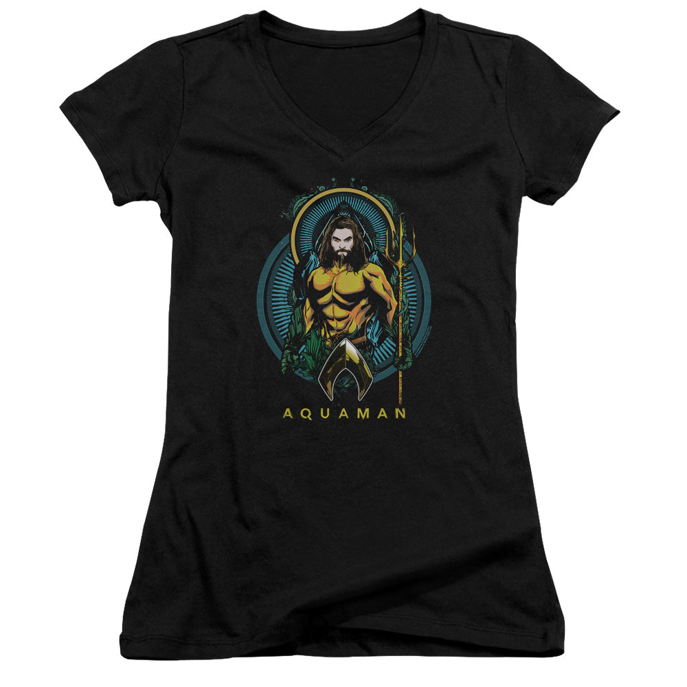 Aquaman Movie Aqua Nouveau Licensed Women's T-Shirt Juniors V-Neck SM